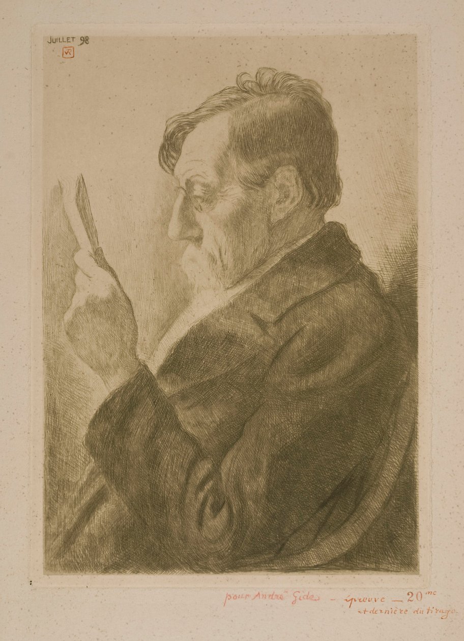 Portrett av forfatteren Émile Verhaeren, lesende av Théo van Rysselberghe