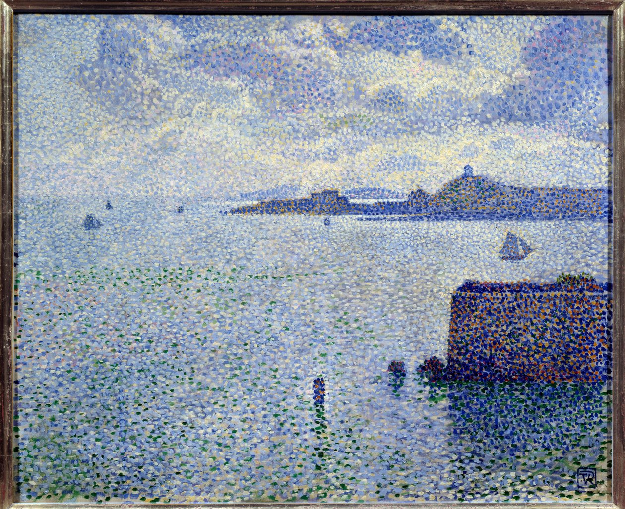 Seilbåter og elvemunning. Maleri av Theodore Van Rysselberghe (1862-1926), Bel. av Théo van Rysselberghe