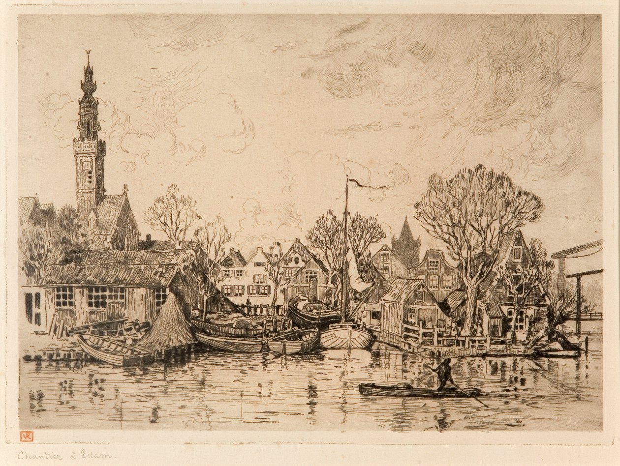 Skipsverft i Edam (Nederland) av Théo van Rysselberghe