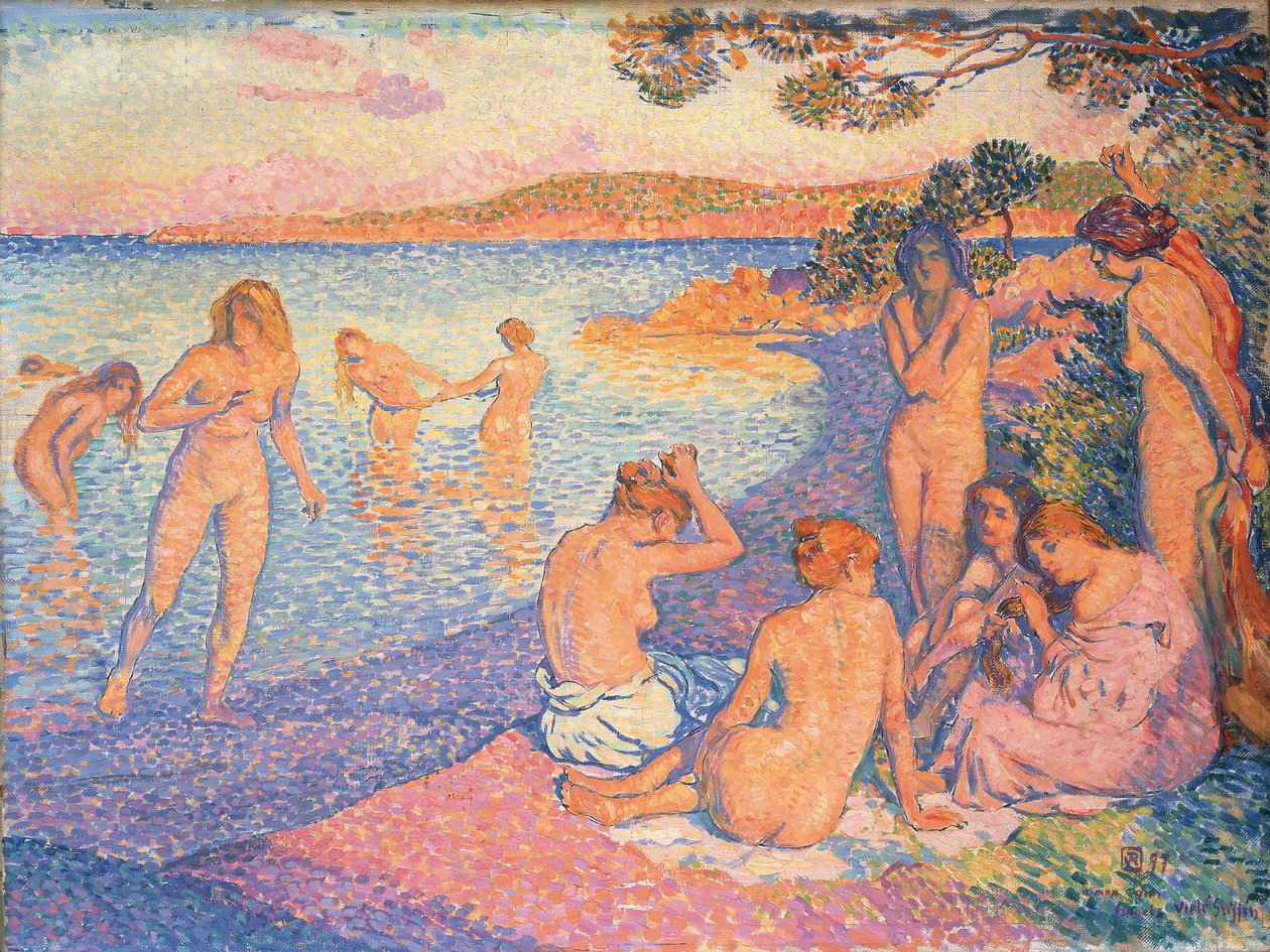 Solnedgang; Den brennende time, 1897 av Théo van Rysselberghe