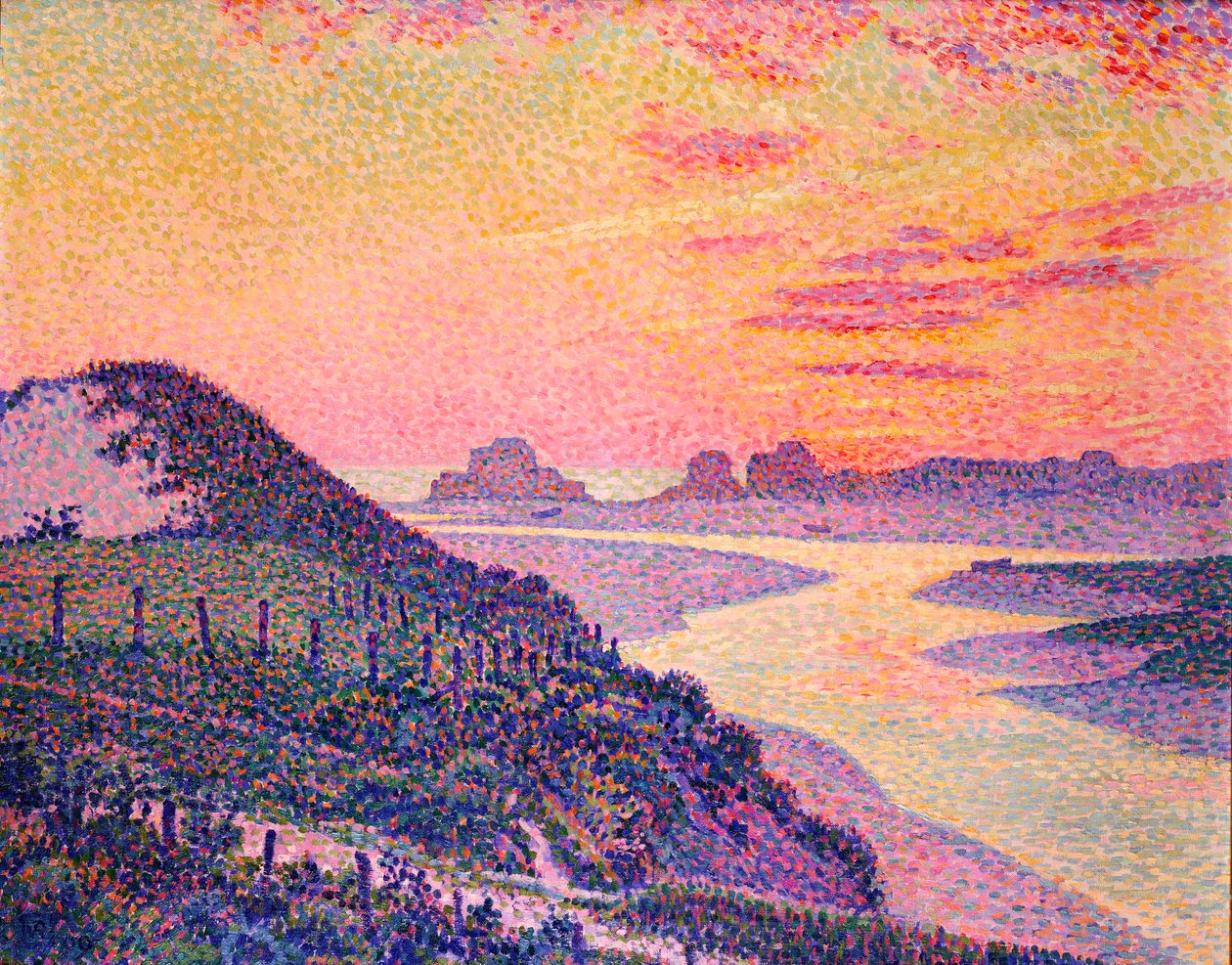 Solnedgang ved Ambleteuse, Pas-de-Calais, 1899 av Théo van Rysselberghe