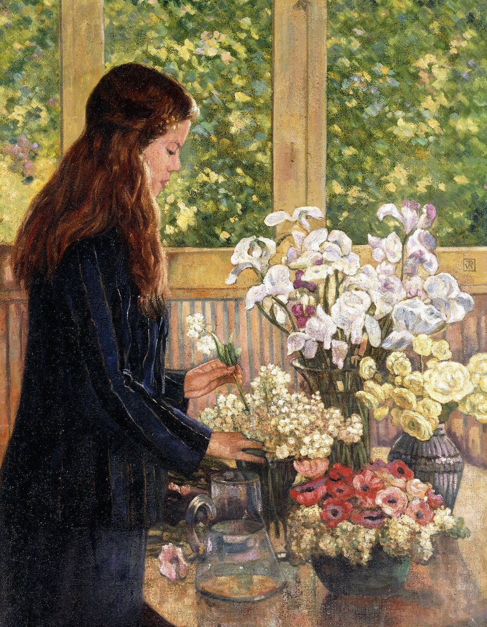 Ung jente med vaser med blomster, av Théo van Rysselberghe