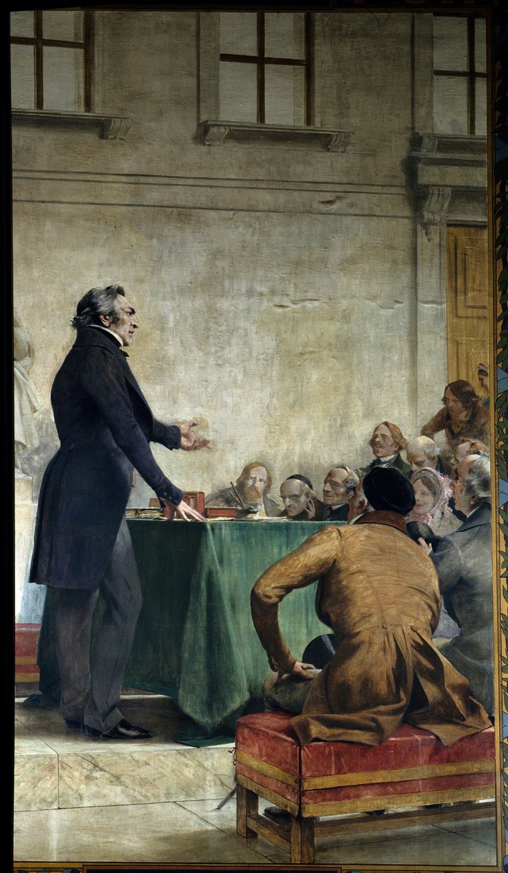 Francois Arago (1786-1853) studerte populær astronomi i amfiteatret til observatoriet. Maleri av Theobald Chartran (1849-1907). Paris, La Sorbonne - Francois Arago (1786-1853) holder et foredrag om populær astronomi ved Royal Observatory of Paris. av Theobald Chartran