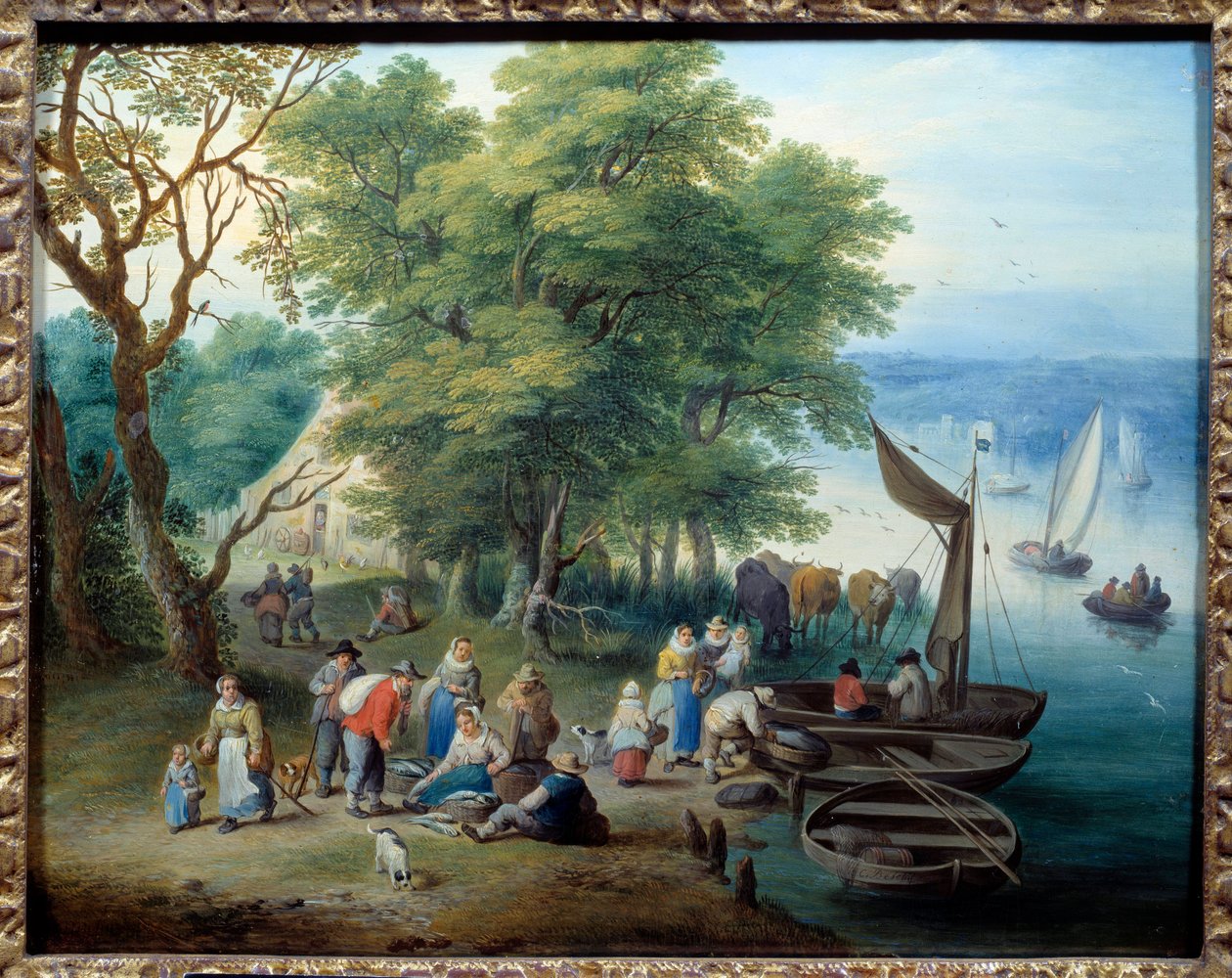 Tilbake fra fiske. Maleri av Theobald Michau (1676 - 1765) av Theobald Michau