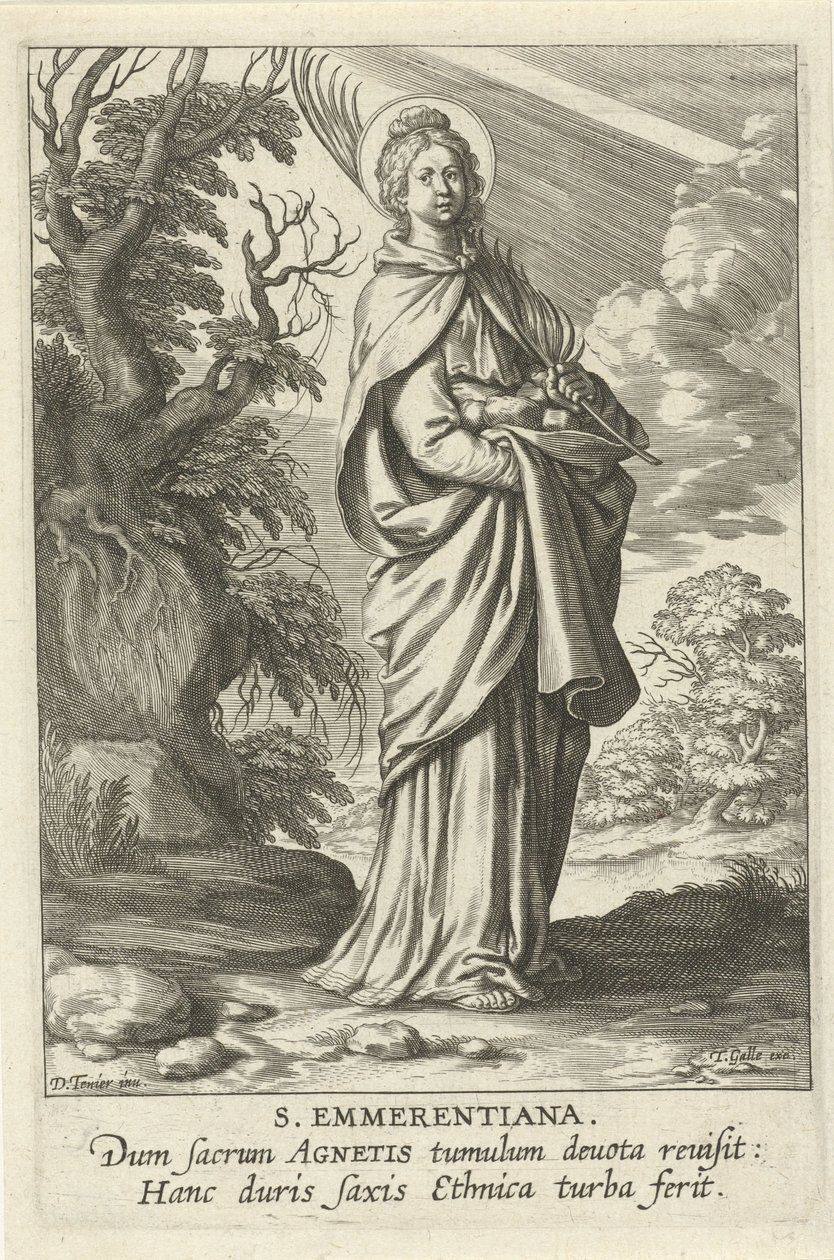Heilige Emerentiana fra Roma St. Emmerantiana (tittel på objekt) Feminine heiligen (serietittel) Mirror Illuminated Virgin (serietittel) av Theodoor Galle