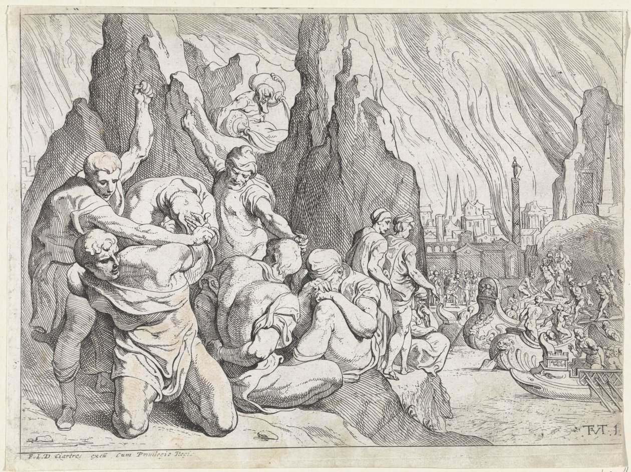 Grekerne legger om bord etter Trojas fall The Labours of Odysseus (serietittel) av Theodoor van Thulden