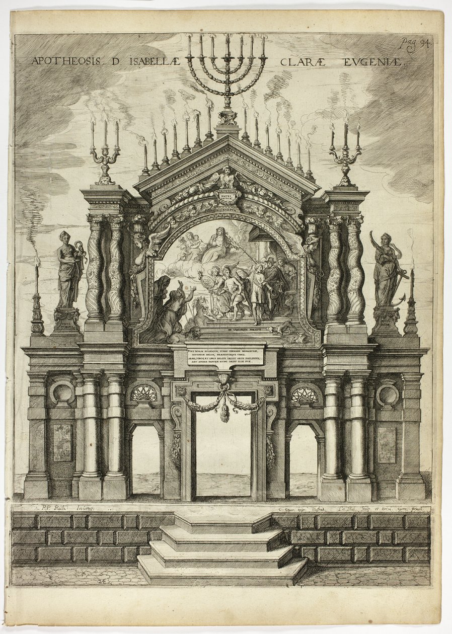 Scene til minne om Isabella Clara Eugenia, plate 24 fra Casperius Gevartius, Triumphal Entry of the Most Serene and Honorable Cardinal-Infante Ferdinand av Theodoor van Thulden