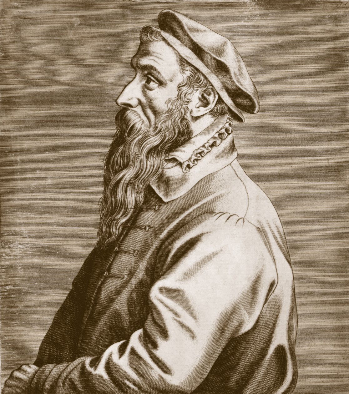 Portrett av Pieter Brueghel den eldre (ca. 15278-69) pub. 1572 av Theodor Galle