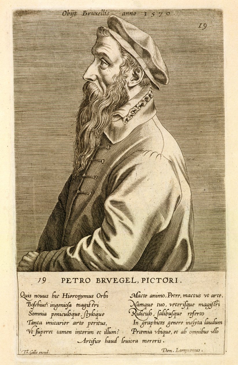 Portrett av Pieter Brueghel den eldre (ca. 15278-69) pub. 1572 av Theodor Galle