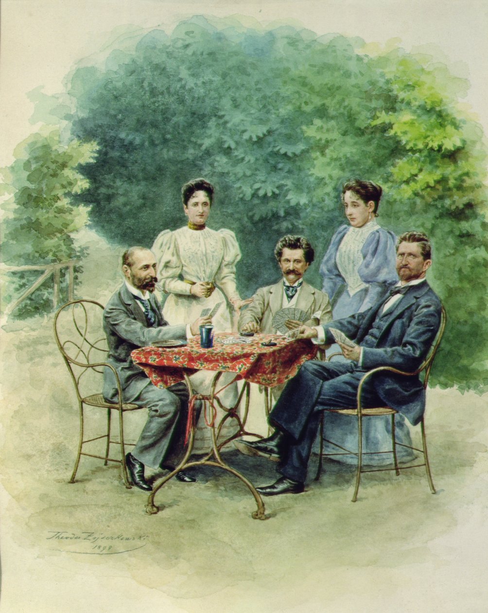 Et kortspill av Tarrock med Johann Strauss i Bad Ischl, 1898 av Theodor Zajaczowski