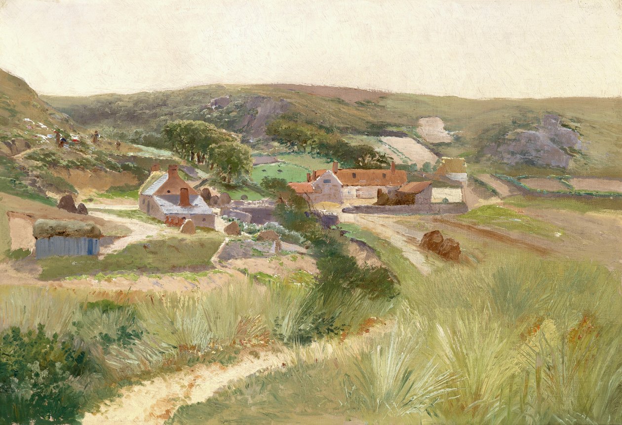 Nær Znojmo - vertshus med uthus omgitt av åker og enger av Theodor von Hormann