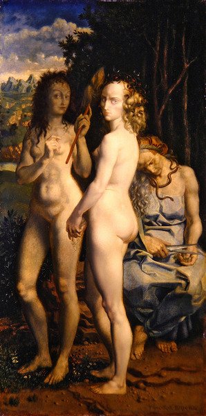 Die Parzen (The Three Fates) (olje på panel) av Theodor Baierl