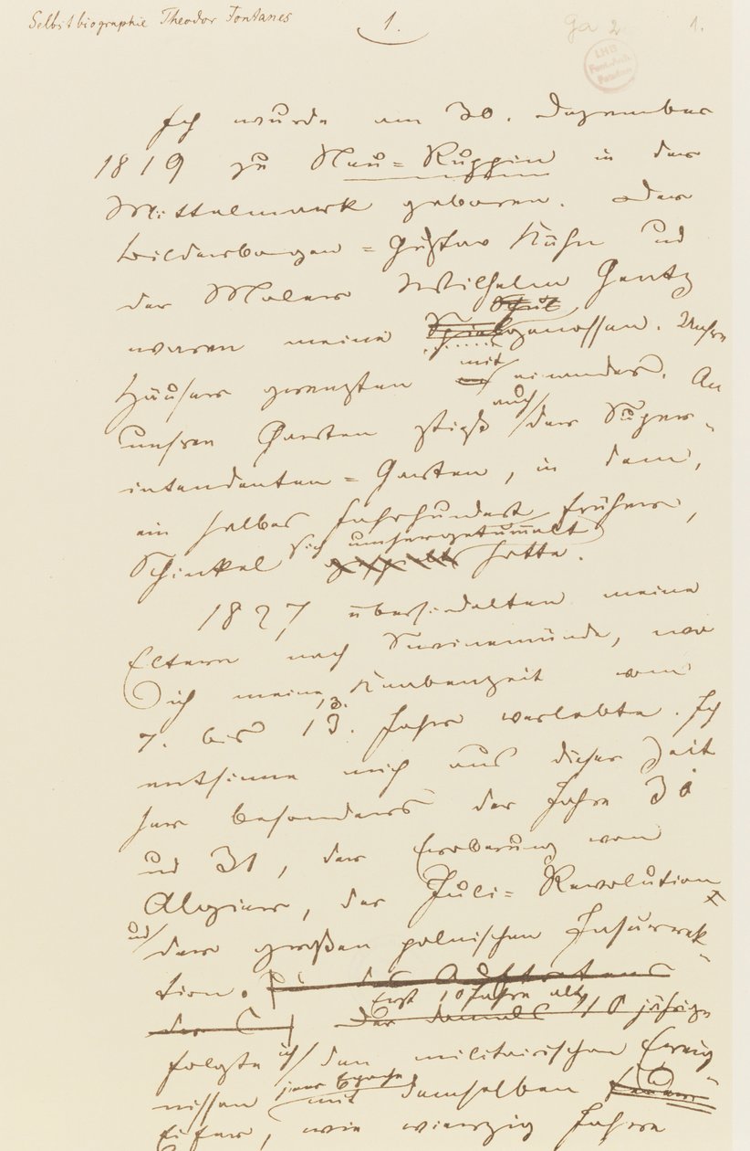 Side fra Fontanes selvbiografi (penn og blekk på papir) av Theodor Fontane
