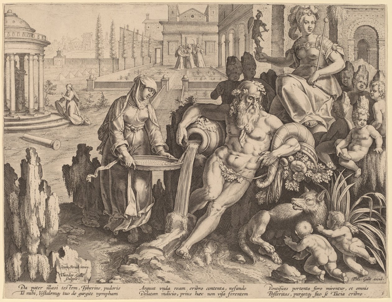 The Vestal Virgin Tuccia av Theodor Galle after Jan van der Straet