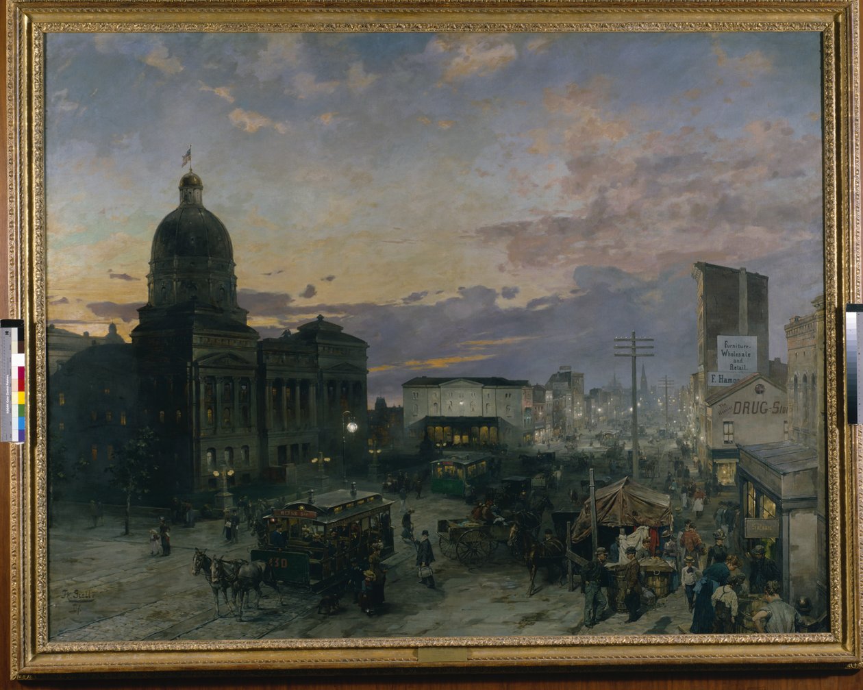 Washington Street, Indianapolis At Dusk (olje på lerret) av Theodor Groll