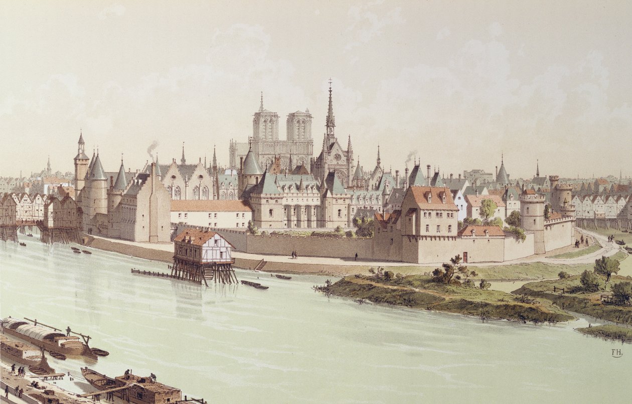 Ile de la Cite i 1530 av Theodor Josef Hubert Hoffbauer