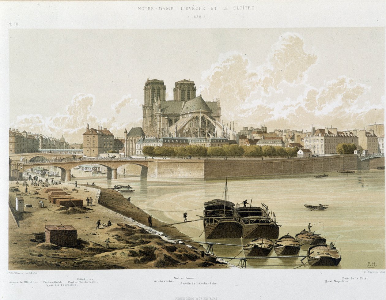 Notre Dame de Paris sett fra bredden av Seinen i Paris av Theodor Josef Hubert Hoffbauer