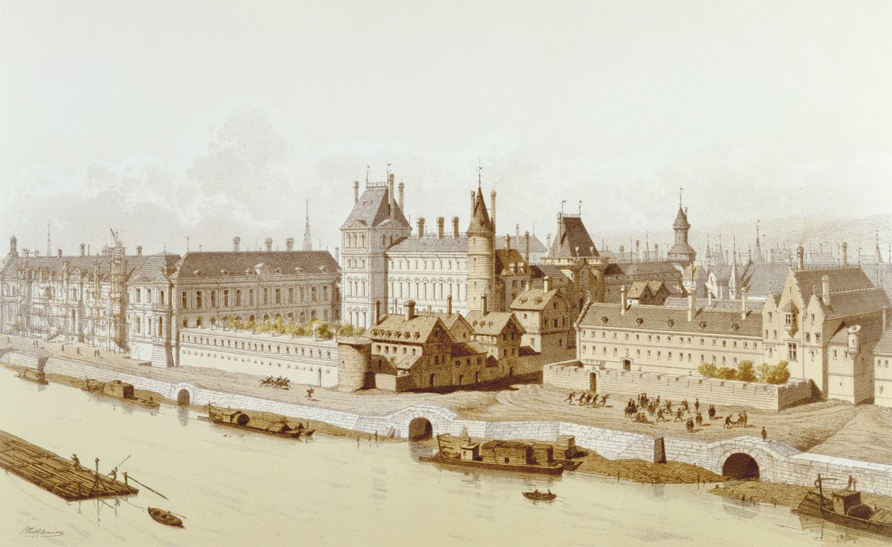 Louvre og Hôtel du Petit-Bourbon i 1622 under Ludvig XIIIs regjeringstid, 1885 av Theodor Josef Hubert Hoffbauer