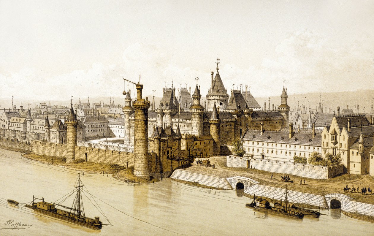 Louvre på 1500-tallet, ca. 1880 (illustrasjon) av Theodor Josef Hubert Hoffbauer