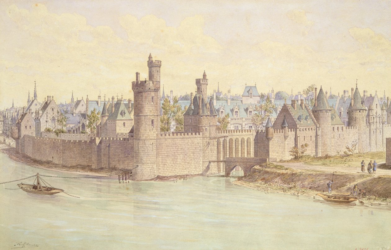 Tour de Nesles (penn og blekk og wc på papir) av Theodor Josef Hubert Hoffbauer