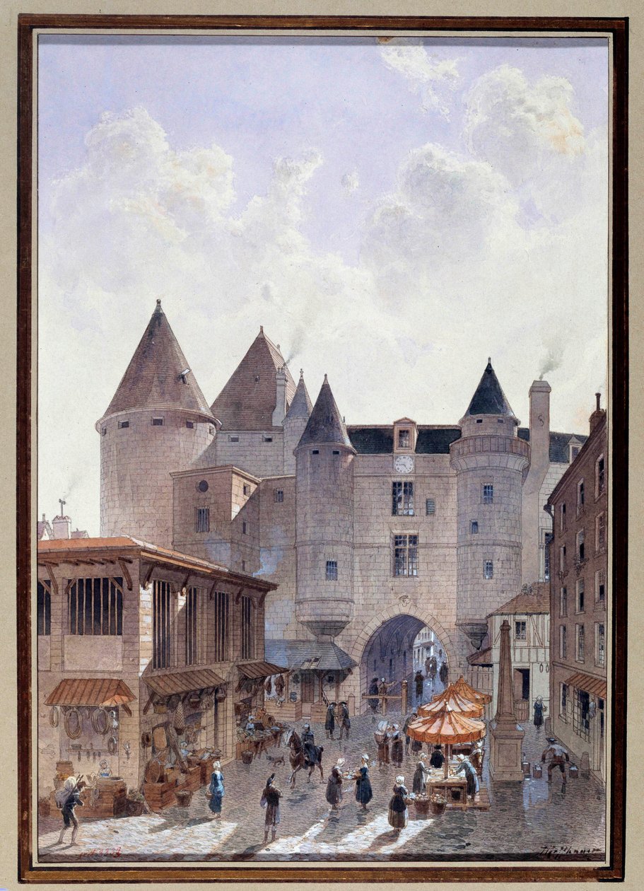 Utsikt over Grand Chatelet fra Rue Saint Denis i Paris Akvarell av Theodor Joseph av Theodor Josef Hubert Hoffbauer
