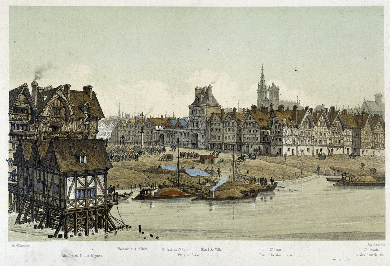 Utsikt over Hotel de Ville de Paris av Theodor Josef Hubert Hoffbauer