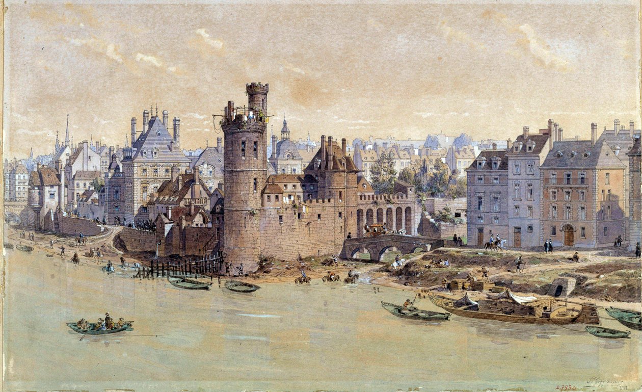 Utsikt over tårnet i Nesles i Paris på 1600-tallet. Akvarell av Theodore Joseph Hubert Hoffbauer (1839-1922) 1800-tallet. Paris, Musee Carnavalet av Theodor Josef Hubert Hoffbauer
