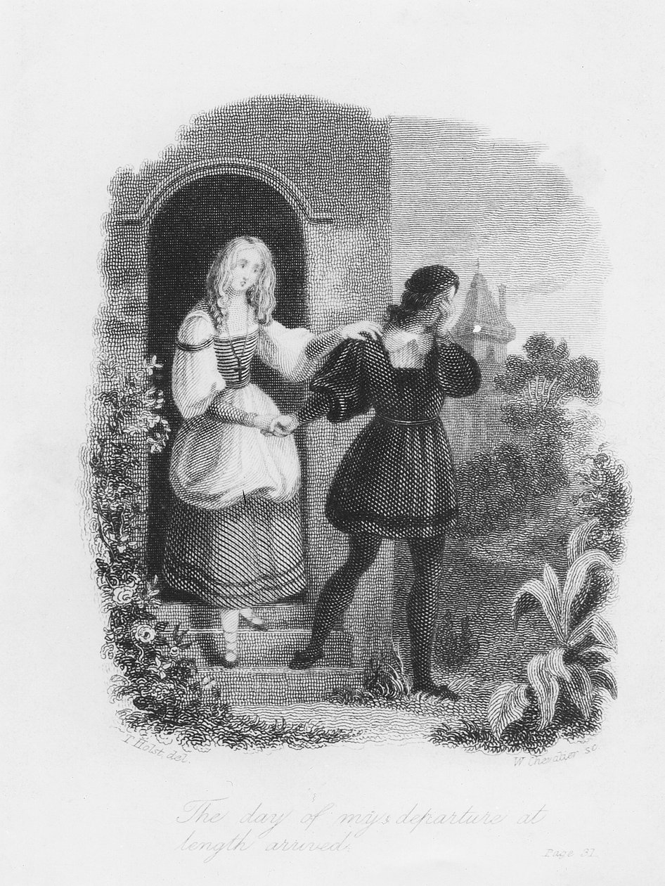 The Day of My Departure at Length Arrived, frontispice fra 'Frankenstein' av Mary Shelley (1797-1851) gravert av William Chevalier (1804-66) av Theodor M. von Holst
