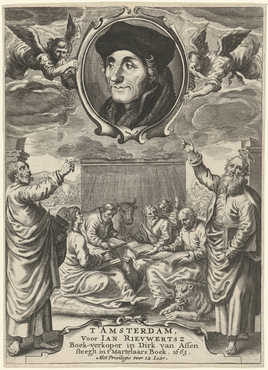 Portrett av Erasmus over fire evangelister av Theodor Matham