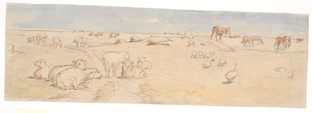 Sauer og gjess på Saltholm (utkast til punchbolledekorasjon) av Theodor Philipsen