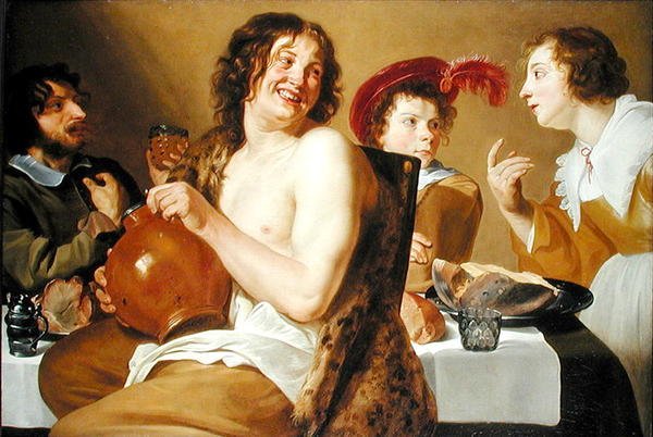 Figurer som spiser og drikker rundt et bord av Theodor Rombouts