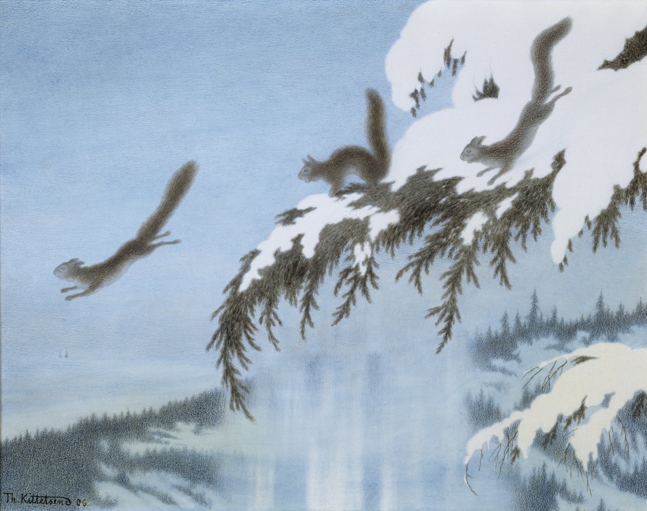 Ekorn på flukt av Theodor Kittelsen