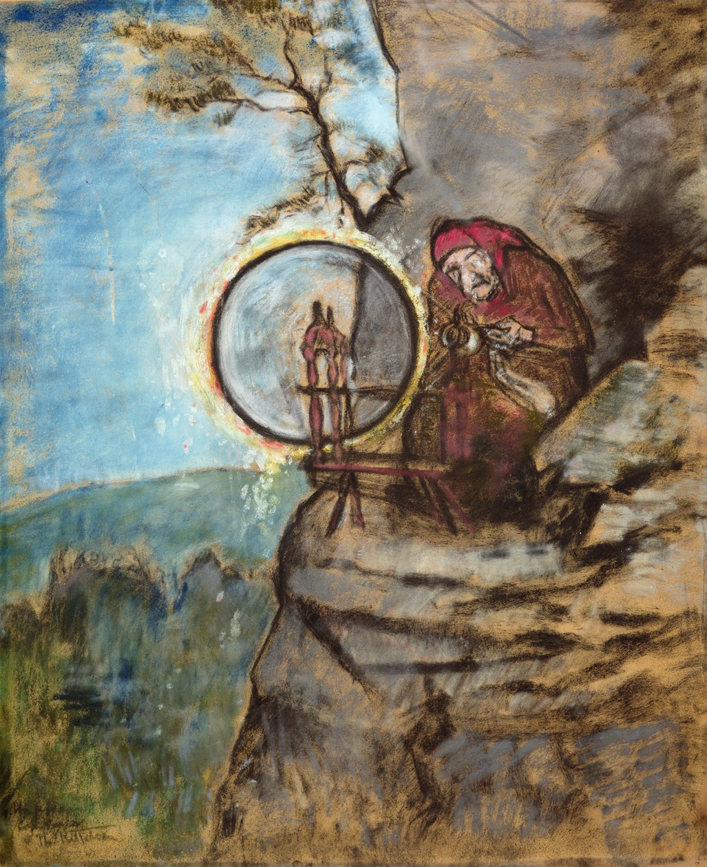 Heksa som spant sokker til gamle Erik (farget pastell på papir) av Theodor Kittelsen