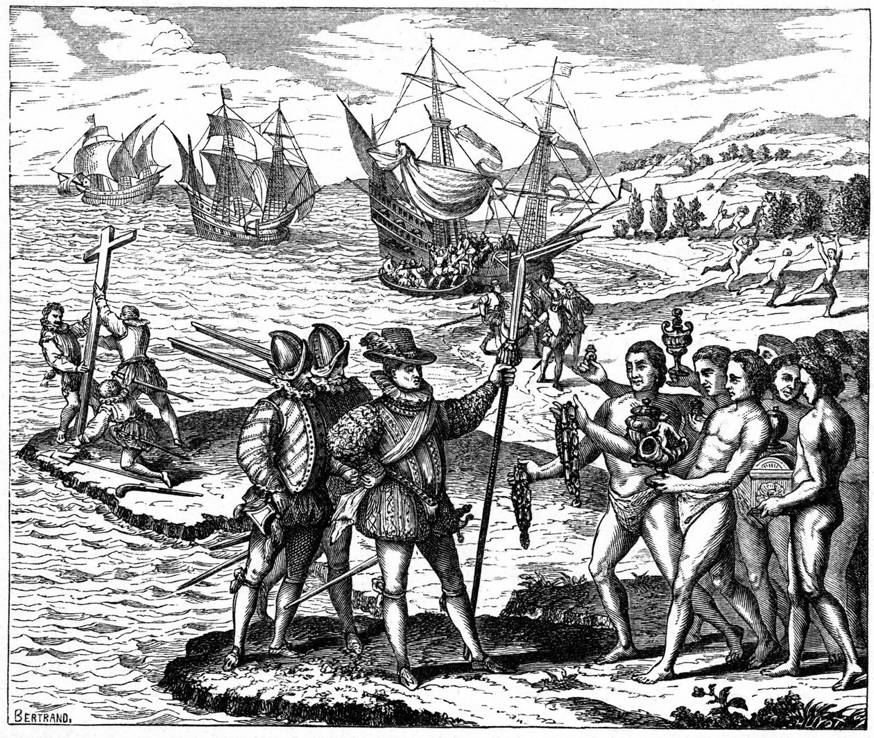 Christopher Columbus (1451-1506) genovesisk oppdagelsesreisende, oppdager Amerika – 12. mai 1492. Fra gravering av Theodore de Bry 1590. av Theodor de Bry