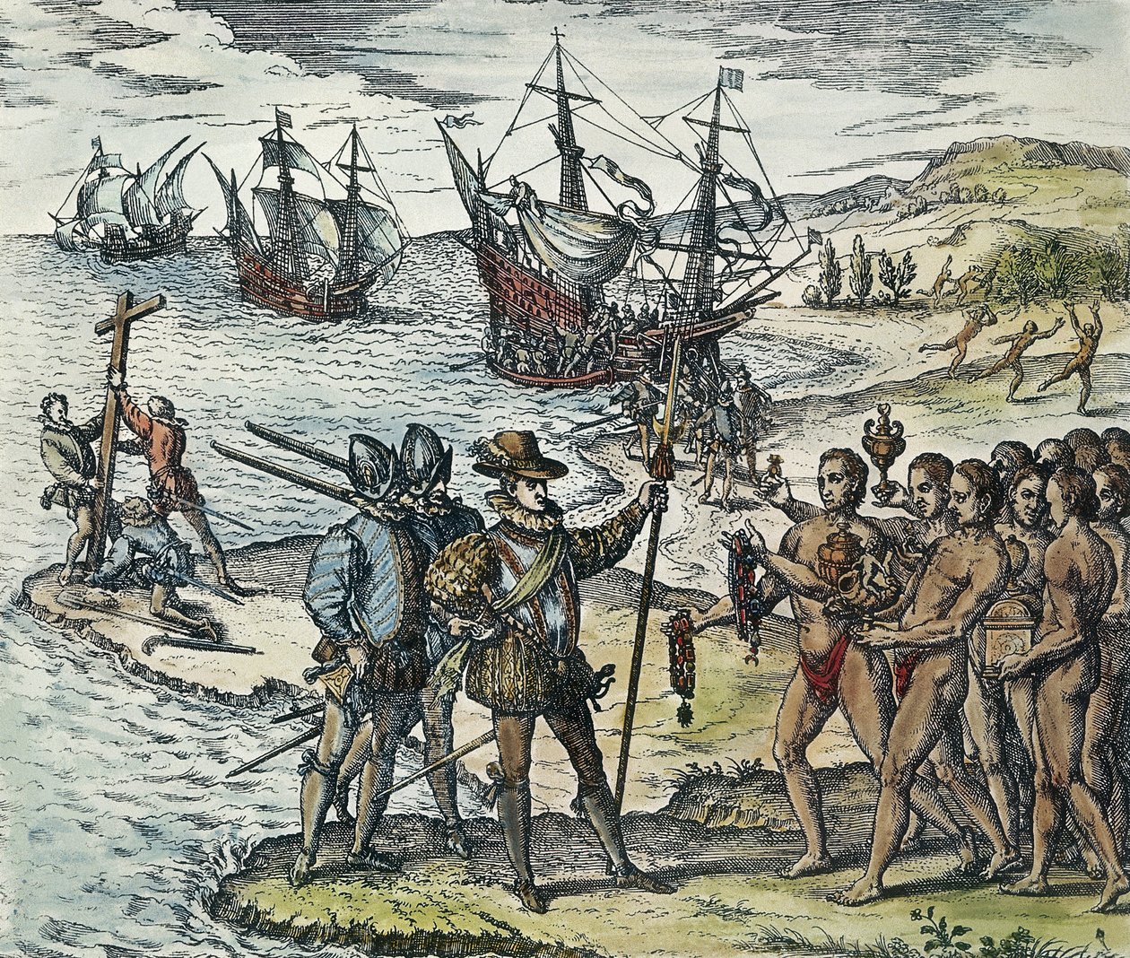 Columbus lander i India. 1594 (xylografi) av Theodor de Bry