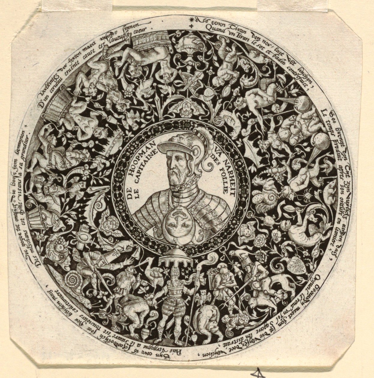 Design for en gravert Tazza med et portrett av hertugen av Alba som kommandør for dårskap av Theodor de Bry