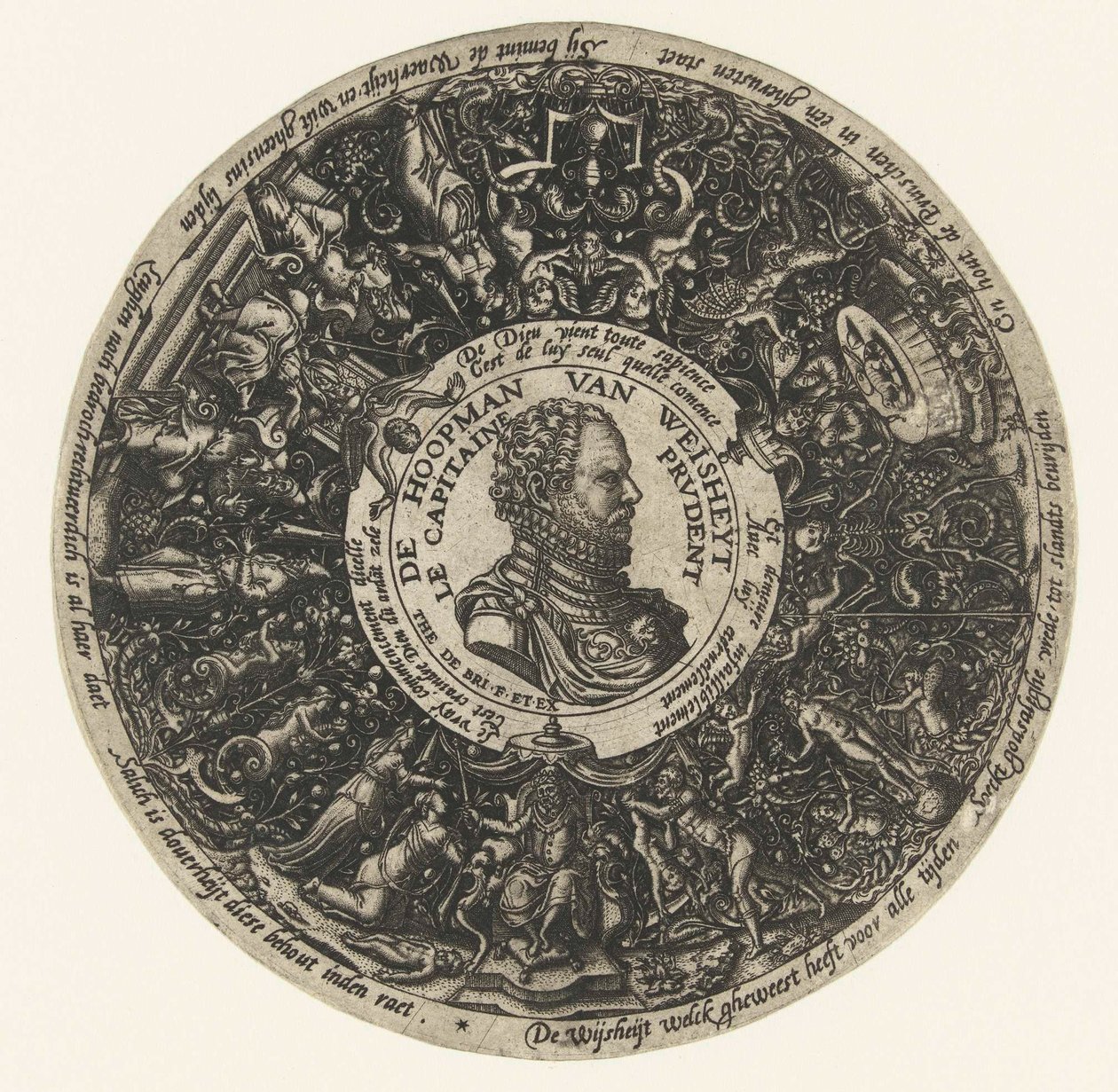 Medaljong med bysten av visdomskapteinen Theodor de Bry, ca. 1577 - ca. 1578 av Theodor de Bry