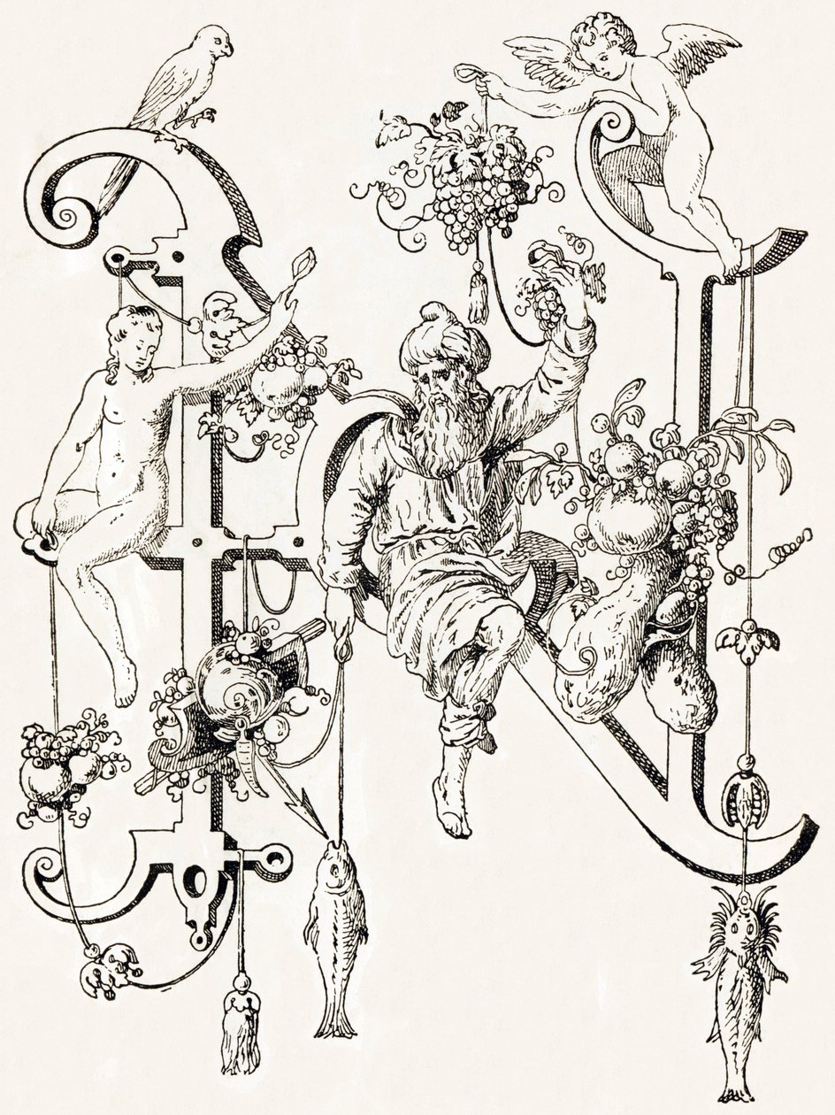 N - El sabio Natham - Alfabet av T. de Bry (nytt kunstnerisk alfabet) av Theodor de Bry