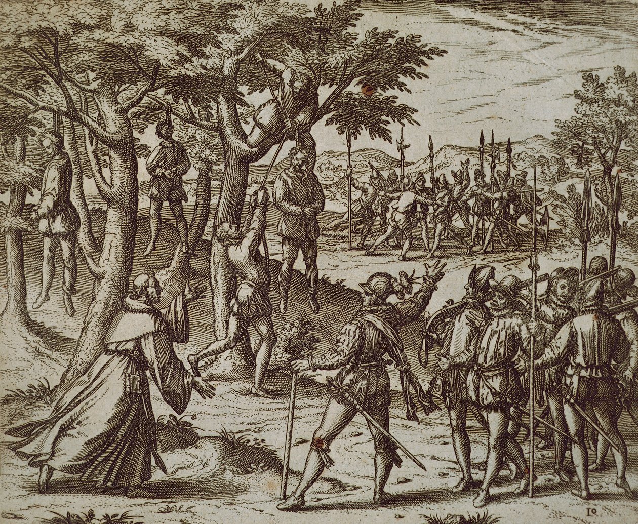 Dom til henging av noen menn av Christopher Columbus i New World, av Theodore de Bry av Theodor de Bry