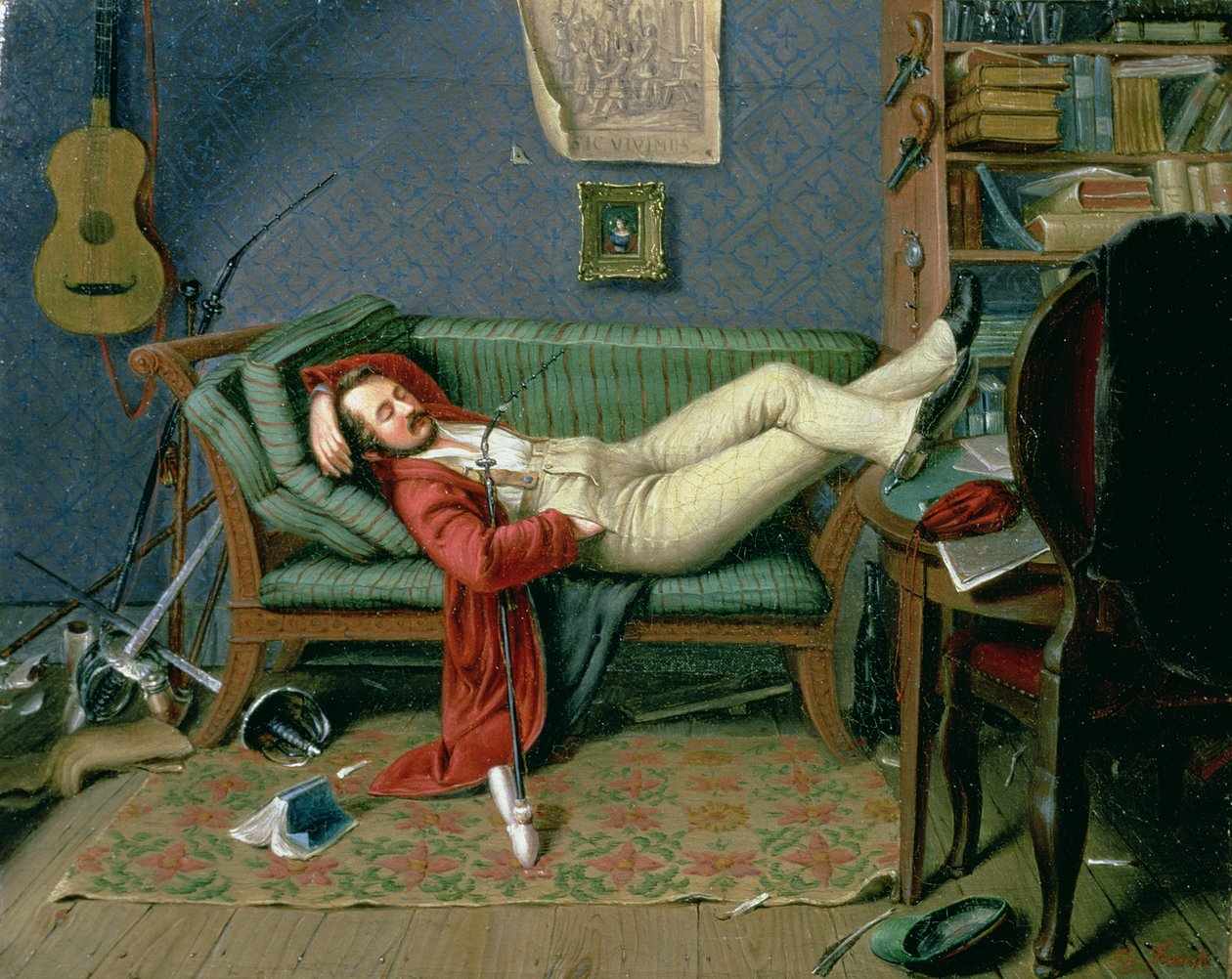 Gentleman lenende på en sofa av Theodore Franken or Frank