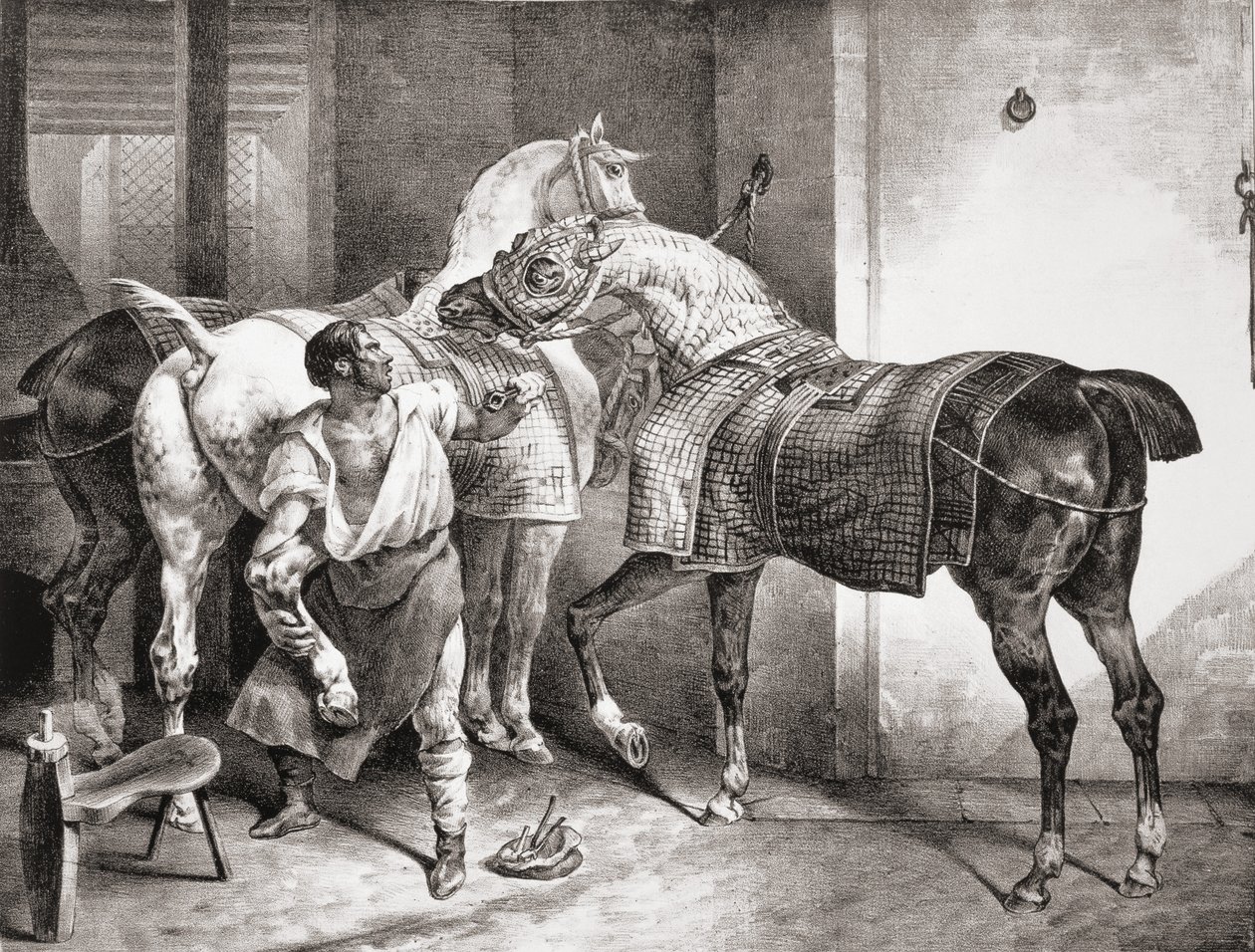 Hovslageren, fra Etudes de Cheveaux, 1822 av Theodore Gericault
