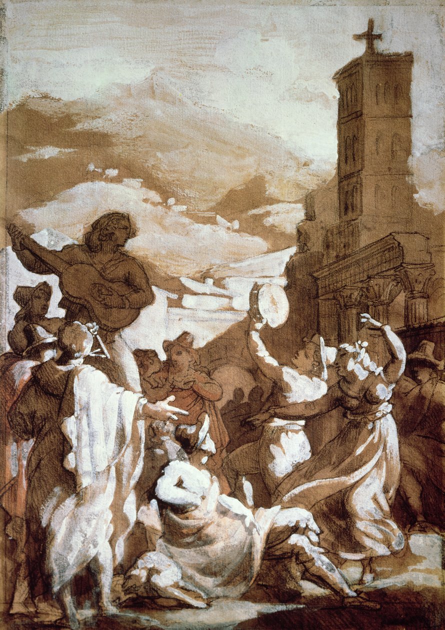 Tarantella (penn- og blekkvask på papir) av Theodore Gericault