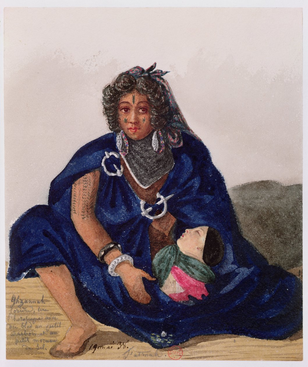 En trollkvinne som forteller fremtiden med mais og salt i Ghzannah, 1835 av Theodore Leblanc