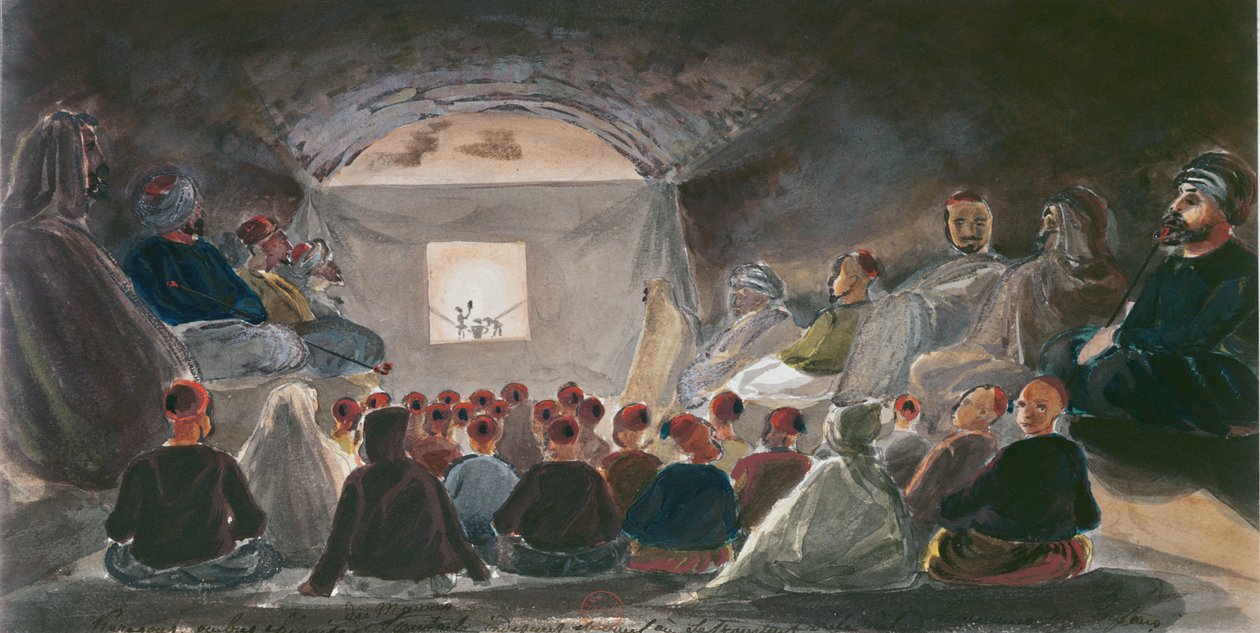Show med skyggedukker i Algerie. ca. 1835 av Theodore Leblanc