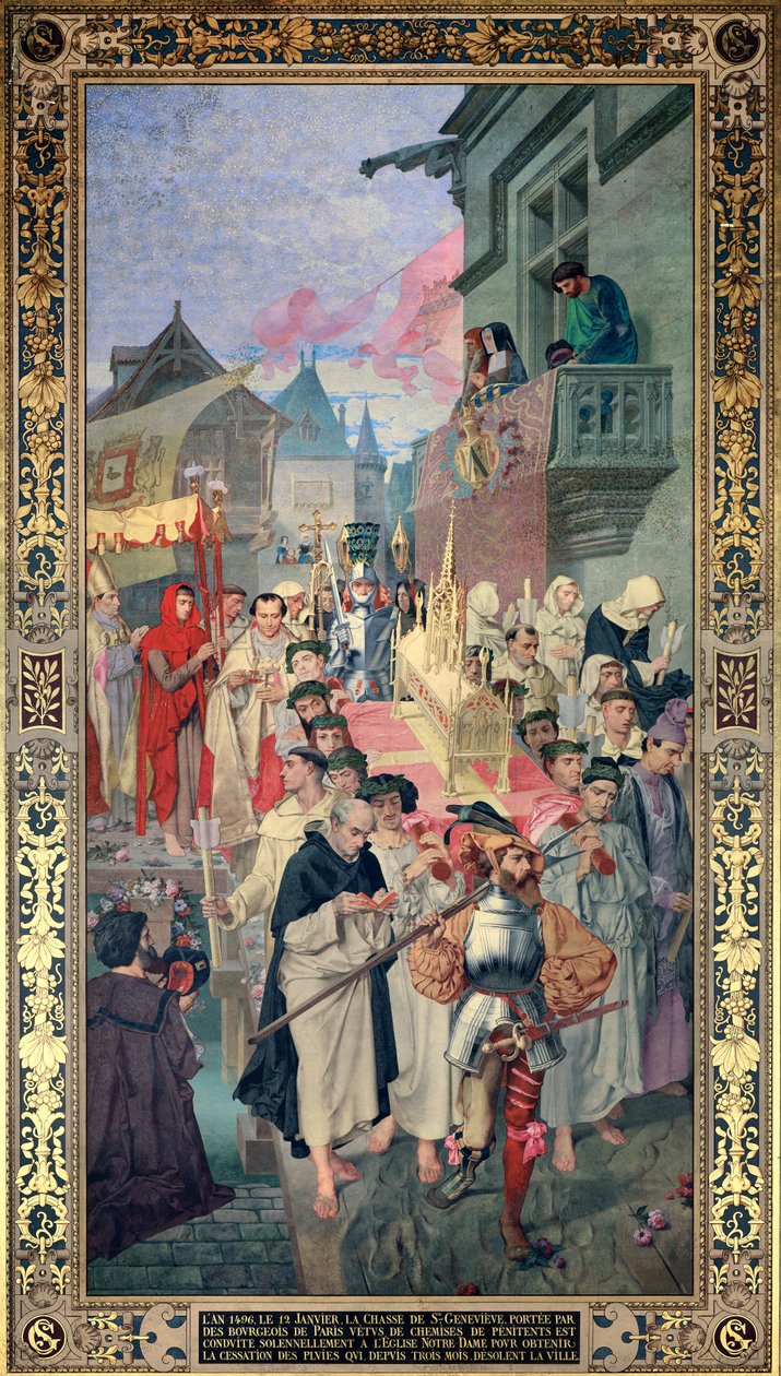 Prosesjon av relikvieskrinet til St. Genevieve i 1496 (veggmaleri) av Theodore Pierre Nicolas Maillot