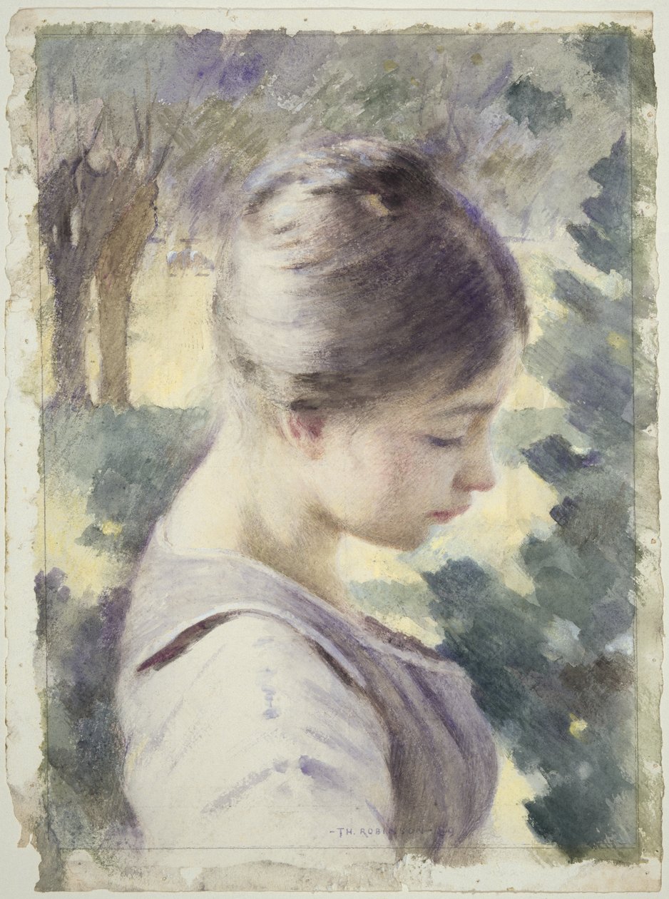 Dekorativt hode, 1889 (wc på papir) av Theodore Robinson