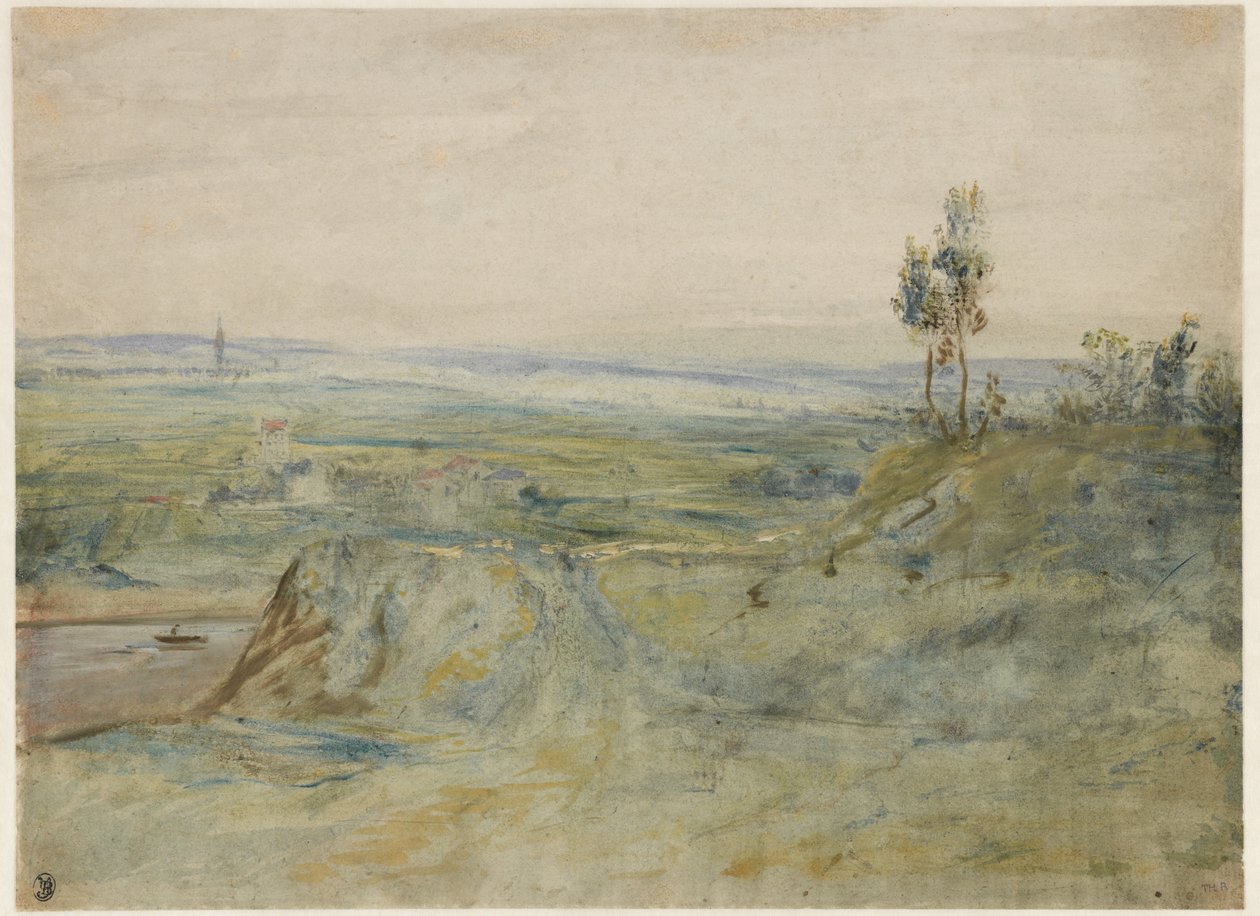 La Plaine, sett fra høyden av Meudon, ca. 1833 (wc & oljemaling på vevd papir) av Pierre Etienne Theodore Rousseau