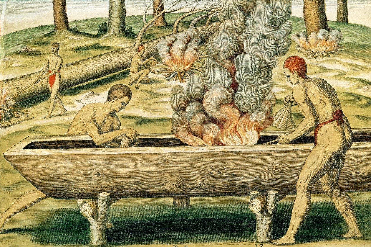 Indians Making a Dugout Canoe, fra 