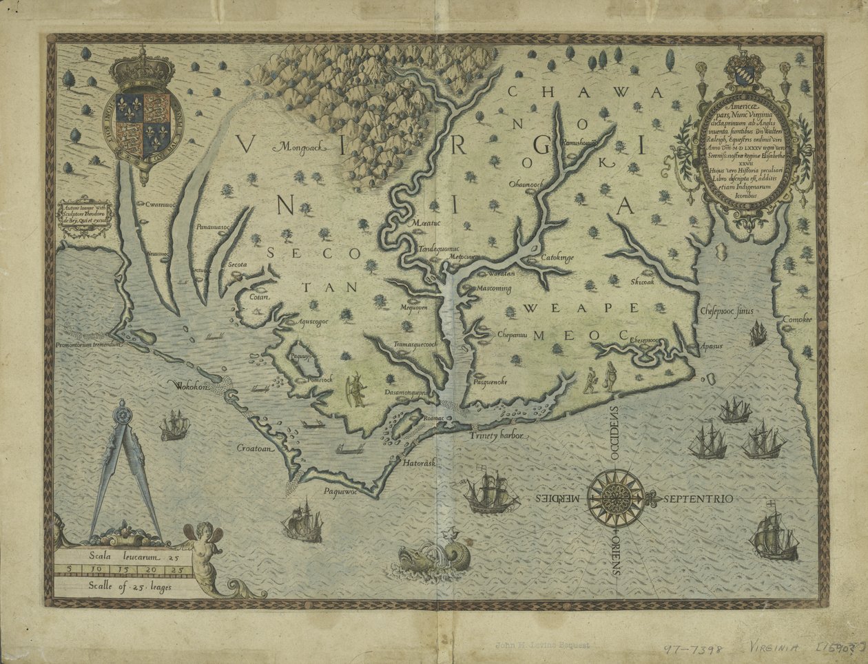 Nyoppdaget Virginia, 1590 (håndfarget gravering) av Theodore de Bry