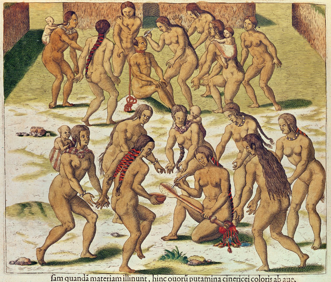 Americae Tertia Pars, hvordan jeg falt i fiendens hender (side 346), 1562 (fargegravering) av Theodore de Bry